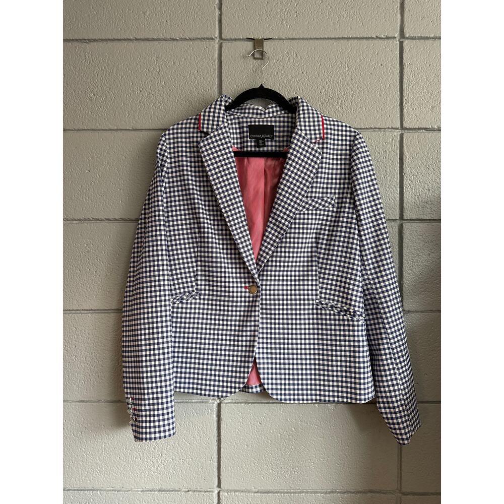 Cynthia Rowley Blue and White Checkered Blazer - Picture 2 of 6